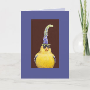 goldfinch with spike speedwell hat card