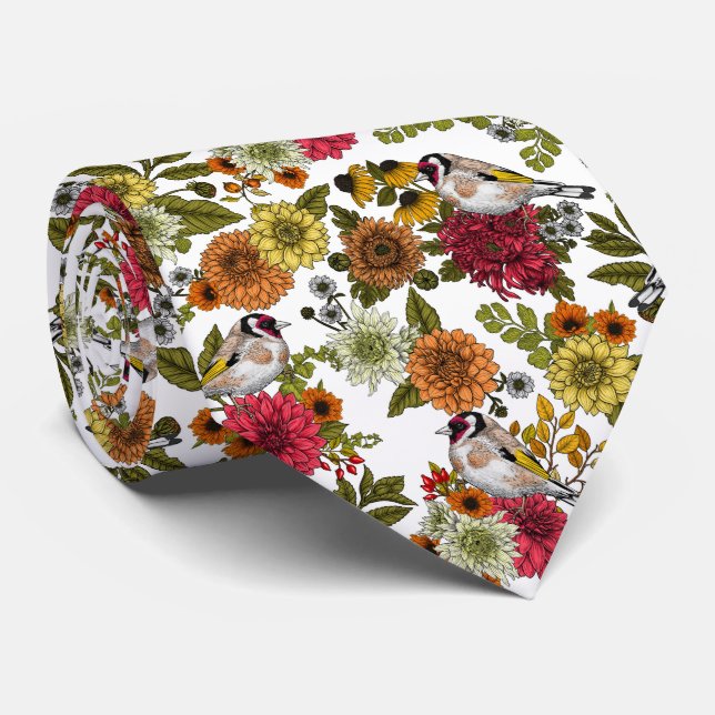 Goldfinches and flowers tie (Rolled)