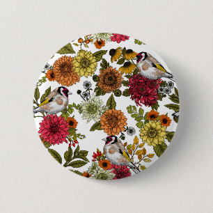 Goldfinches in the garden   6 cm round badge