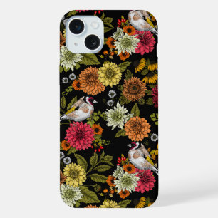 Goldfinches in the garden on black iPhone 15 plus case