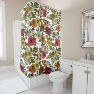 Goldfinches in the garden   shower curtain