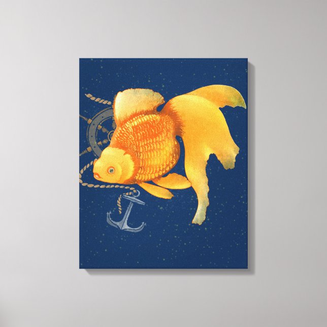 Goldfish Anchor Ship Wheel Nautical Canvas Print (Front)