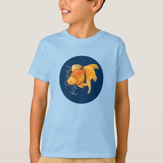 Goldfish Anchor Ship Wheel Nautical T-Shirt (Front)