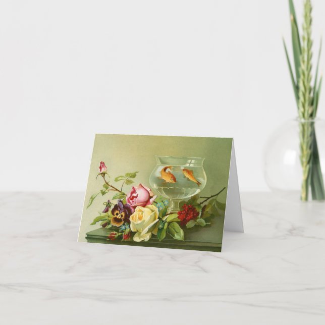 Goldfish and Flowers Customisable Notecard (Front)