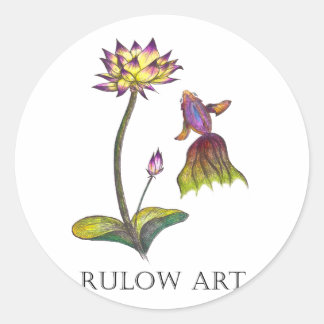 Goldfish and lotus color Black logo ver. Classic Round Sticker