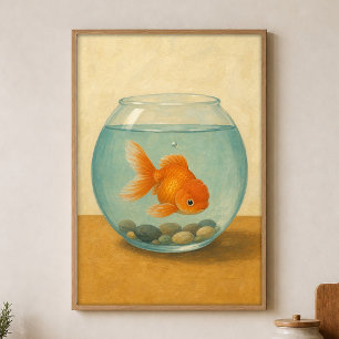 Goldfish Bowl Watercolour Whimsical Art Poster