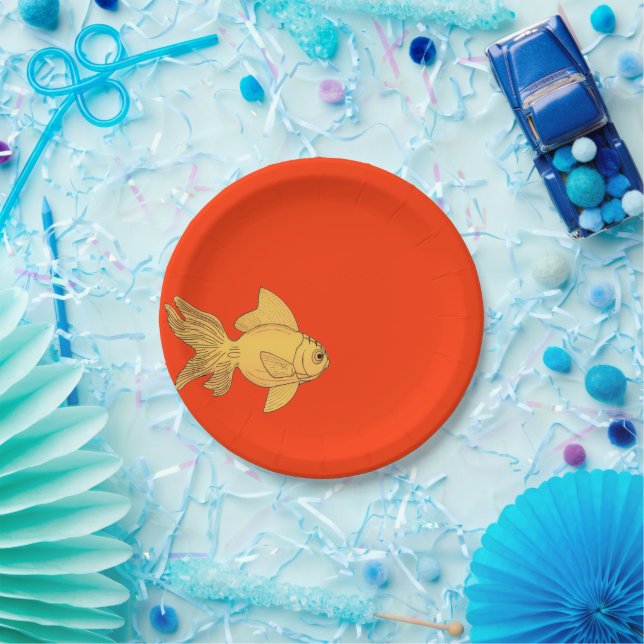 Goldfish Electric Orange Paper Plate (Party)