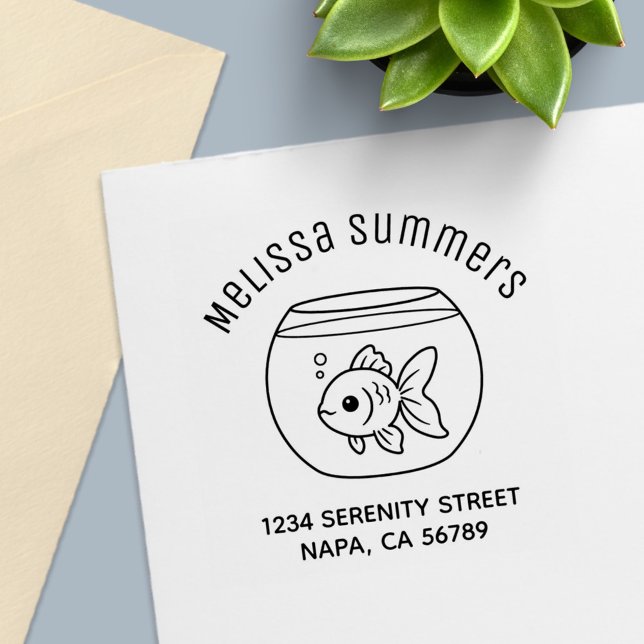 Goldfish in a Fish Bowl Arch Address Self-inking Stamp (Creator Uploaded)