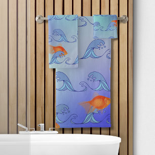 Goldfish In The Waves Bath Towel Set