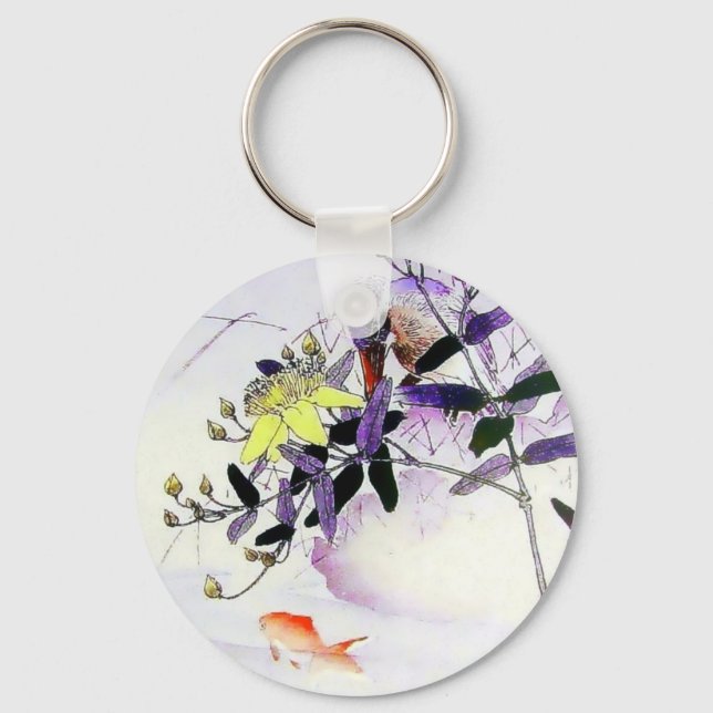 Goldfish Kingfisher Japanese print Key Ring (Front)