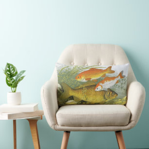 Goldfish Koi Fish, Vintage Marine Aquatic Sea Life Lumbar Cushion