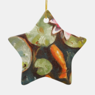 Goldfish Koi Pond Water Lilies Ceramic Tree Decoration