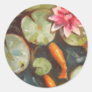 Goldfish Koi Pond Water Lilies Classic Round Sticker