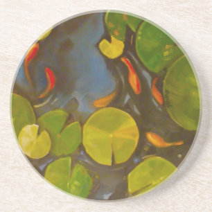 Goldfish Koi Pond Water Lilies Coaster