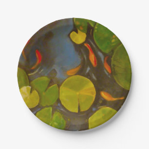 Goldfish Koi Pond Water Lilies Paper Plate