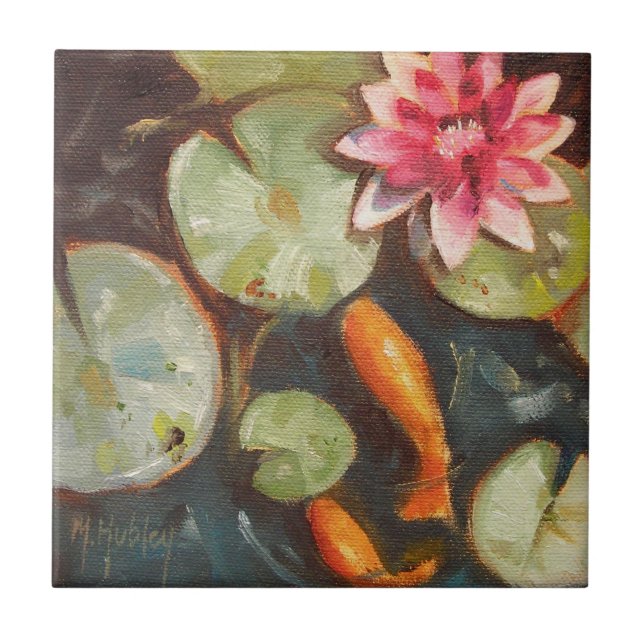 Goldfish Koi Pond Water Lilies Tile (Front)