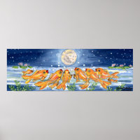 Goldfish Koi Watching Moon Fish Poster Navy