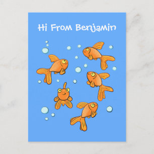 goldfish on blue cartoon orange cap illustration postcard