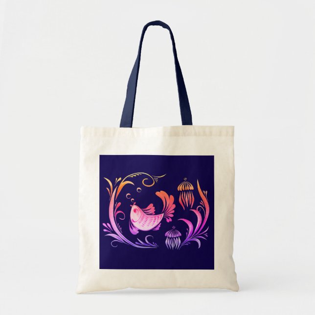 Goldfish on dark blue background tote bag (Front)
