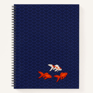 Goldfish on Seigaiha Pattern Customisable Japanese Notebook