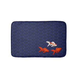 Goldfish on Seigaiha Pattern Japanese Bath Mat