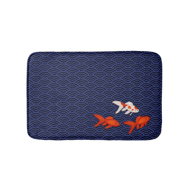 Goldfish on Seigaiha Pattern Japanese Bath Mat (Front)