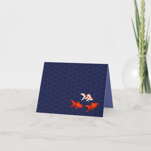 Goldfish on Seigaiha Pattern Japanese Personalised Card (Front)