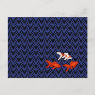 Goldfish on Seigaiha Pattern Japanese Personalised Postcard