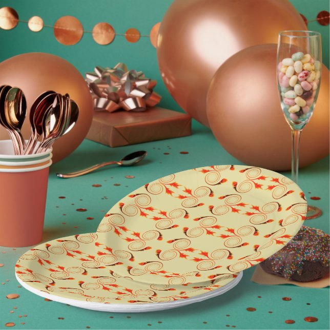 Goldfish Orange Geometric Pattern Paper Plate (Multi)