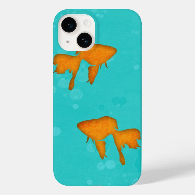Goldfish orange silhouettes in turquoise water Case-Mate iPhone case (Back)