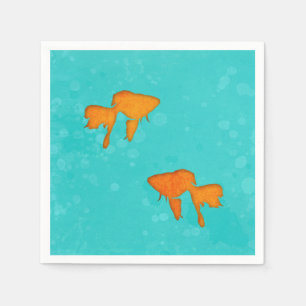 Goldfish orange silhouettes in turquoise water napkin