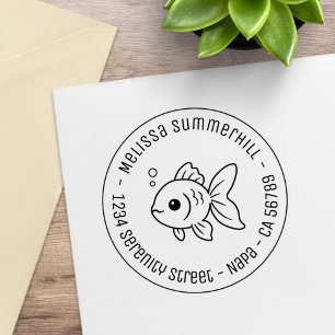 Goldfish Round Address Rubber Stamp