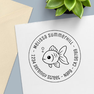Goldfish Round Address Self-inking Stamp