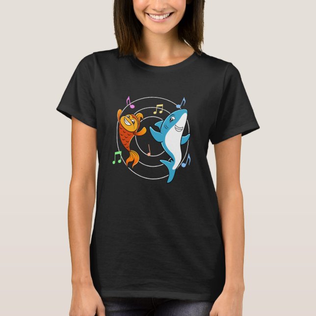 Goldfish Shark Dancing Cute Sea Animals T-Shirt (Front)