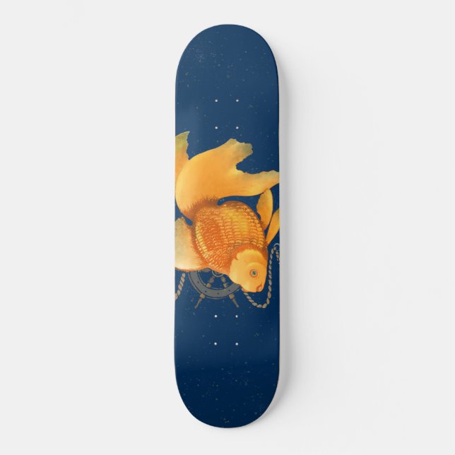 Goldfish Ship Wheel Nautical Skateboard Deck (Front)
