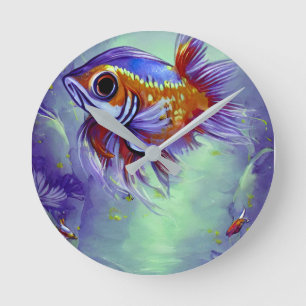 Goldfish under water aquarium round clock