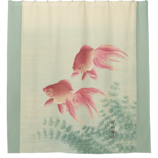 Goldfish Vintage Japanese Woodblock Print Shower Curtain (Front)