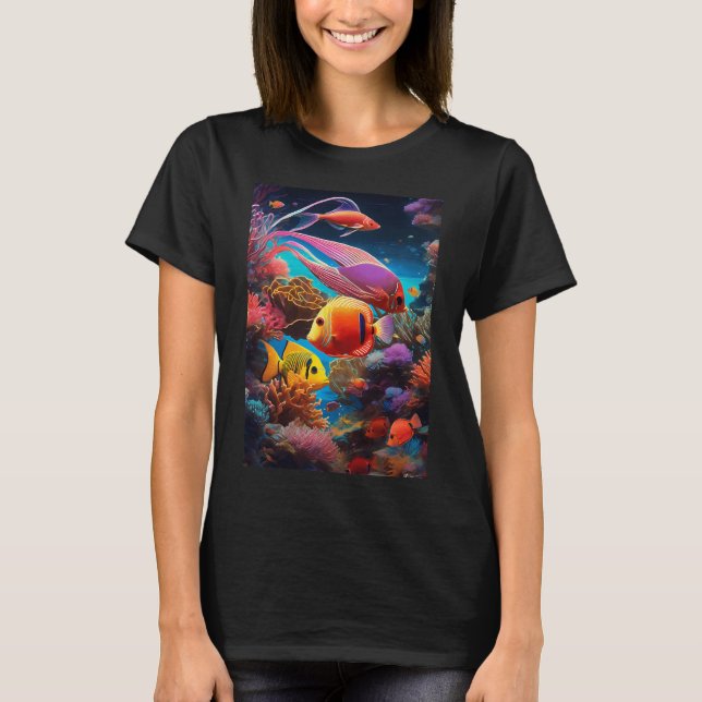 Goldfish with Abstract Blue Background T-Shirt (Front)
