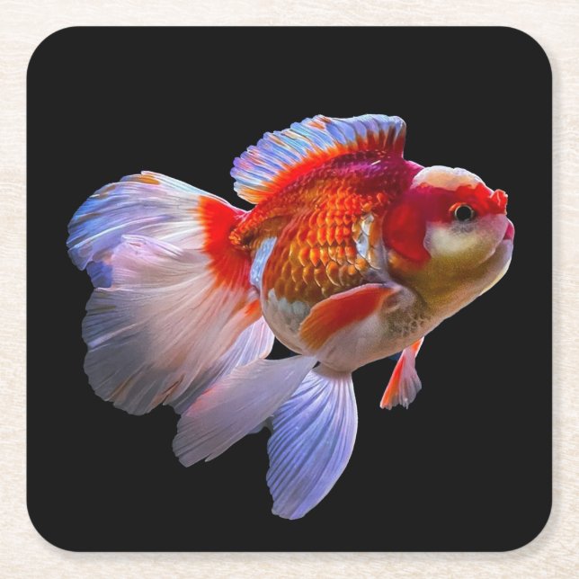 Goldfish with Black Background Square Paper Coaster (Front)