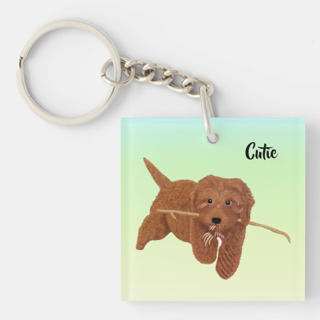 Goldie Golden Doodle Square Key Ring (Front)