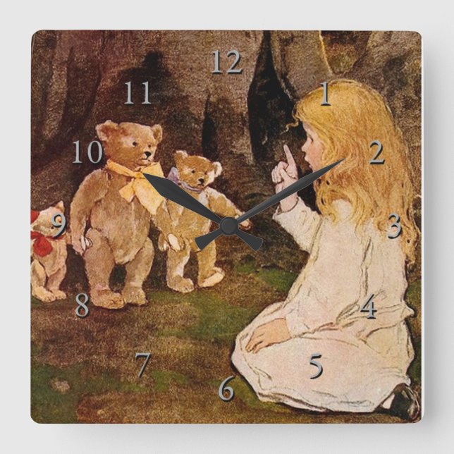 “Goldilocks and the Three Bears” Square Wall Clock (Front)