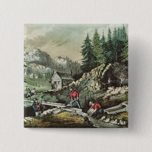 Goldmining in California, 1871 15 Cm Square Badge