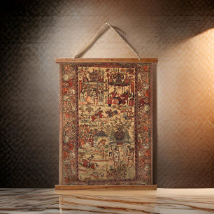 Golds Reds Knights Tehran Persian Rug Design  Hanging Tapestry