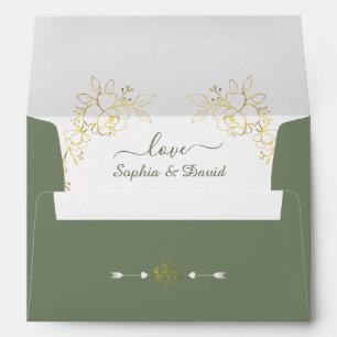 GoldSage Green Floral Wedding Return Address Envelope