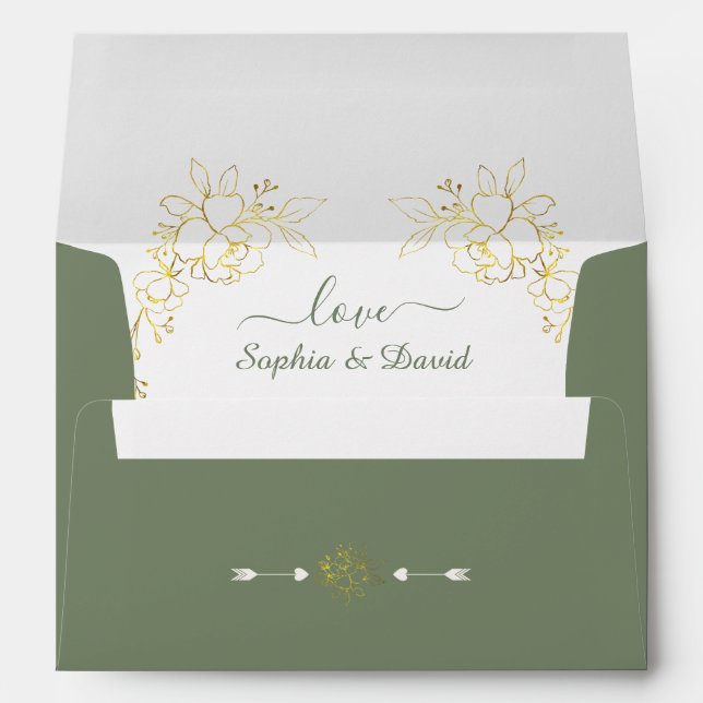GoldSage Green Floral Wedding Return Address  Envelope (Back (Bottom))