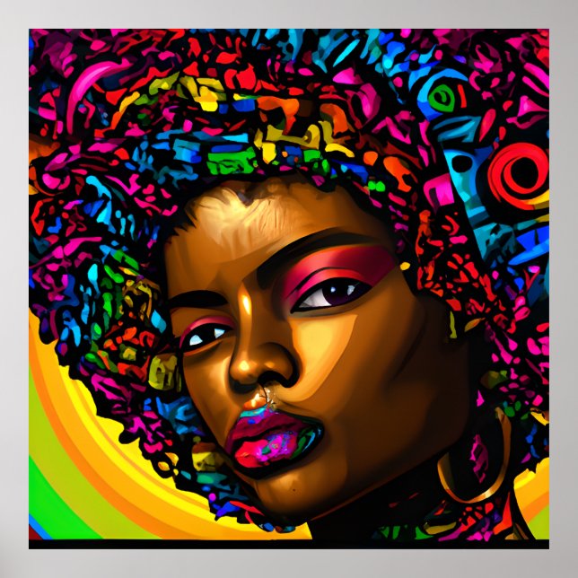 Goldy Queen Rainbow Cute Hair Black Melanin Afro Poster (Front)