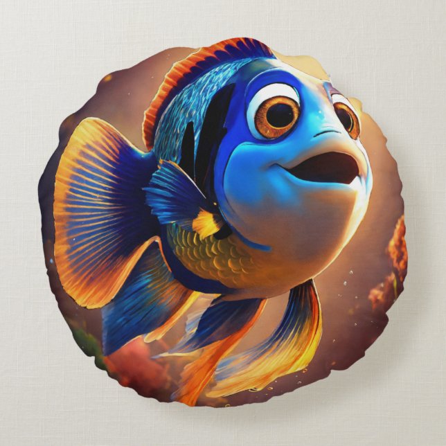 Goldy with Blue fish Round Cushion (Back)