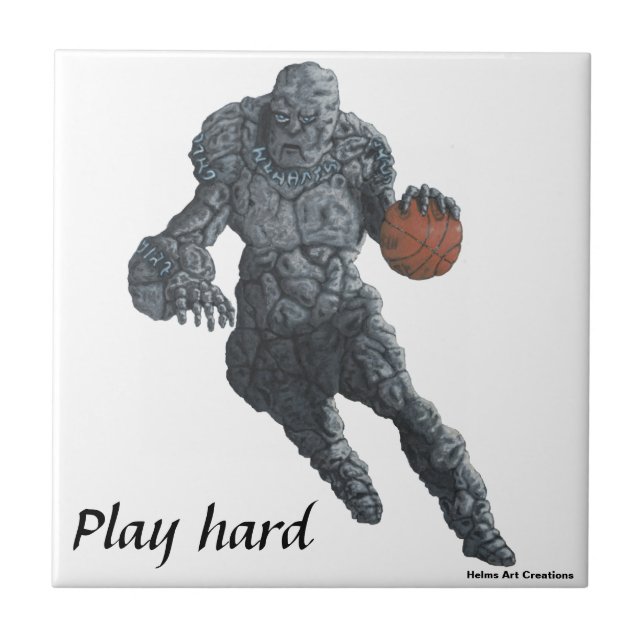 Golem Dribbling Basketball Fantasy Art Sport Tile (Front)