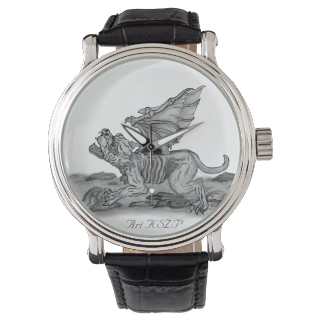 Golem Gargoyle, Black and white design Watch (Front)