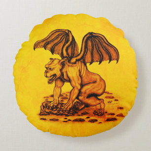 Golem Gargoyle Round Cushion